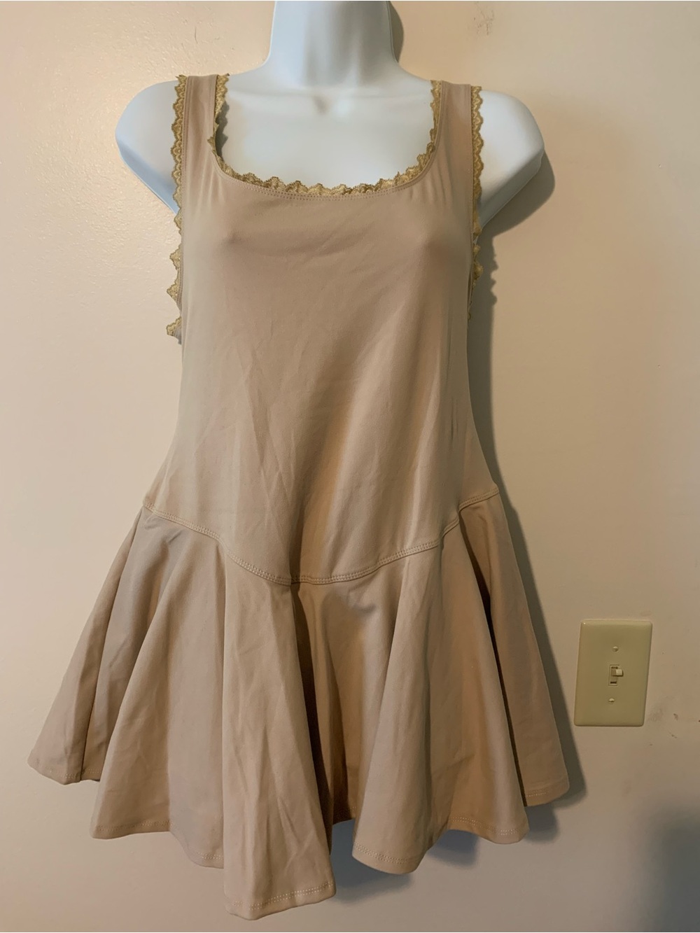 wild fable Beige Mini Dress with Gold Trim